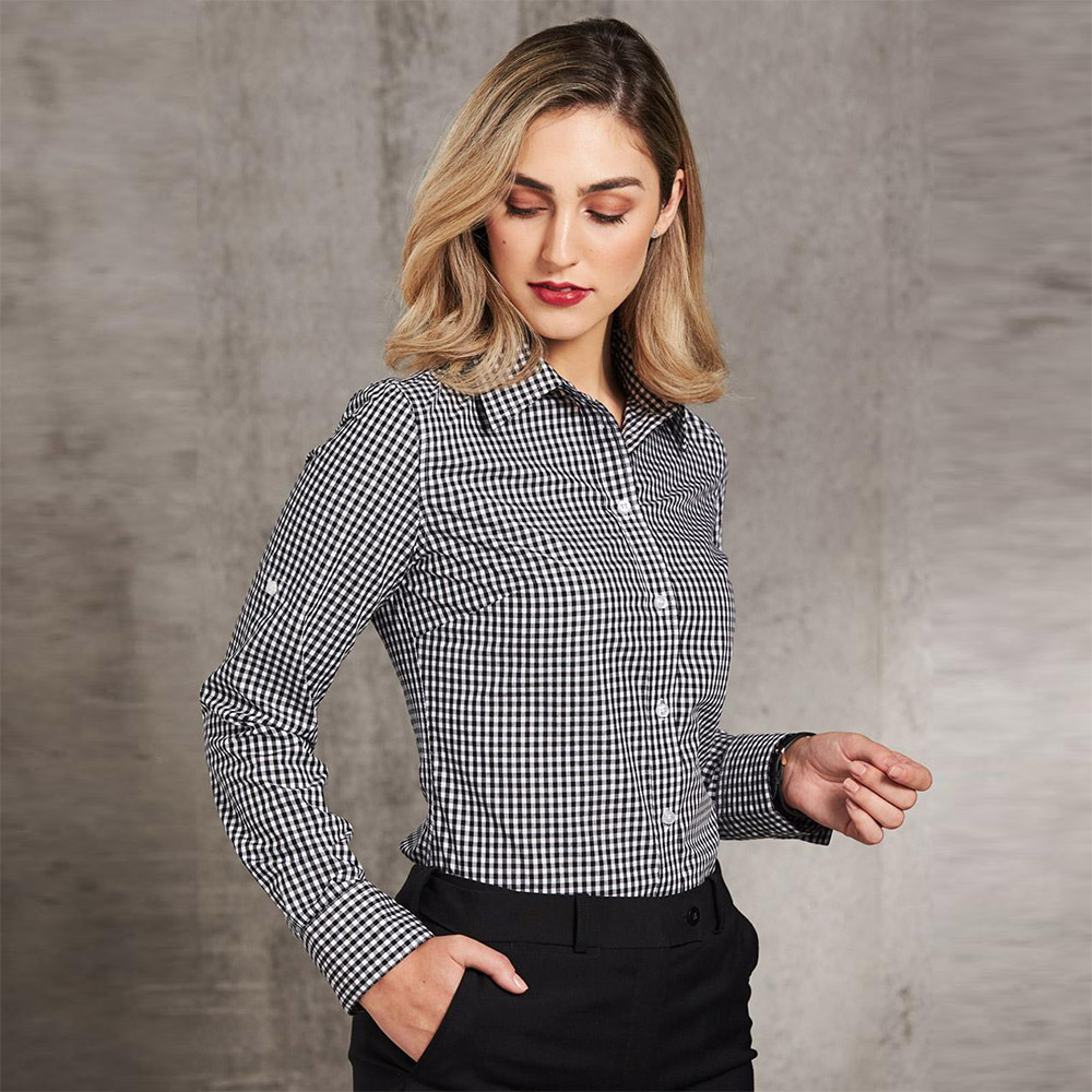 Ladies' Gingham Check Long Sleeve Shirt