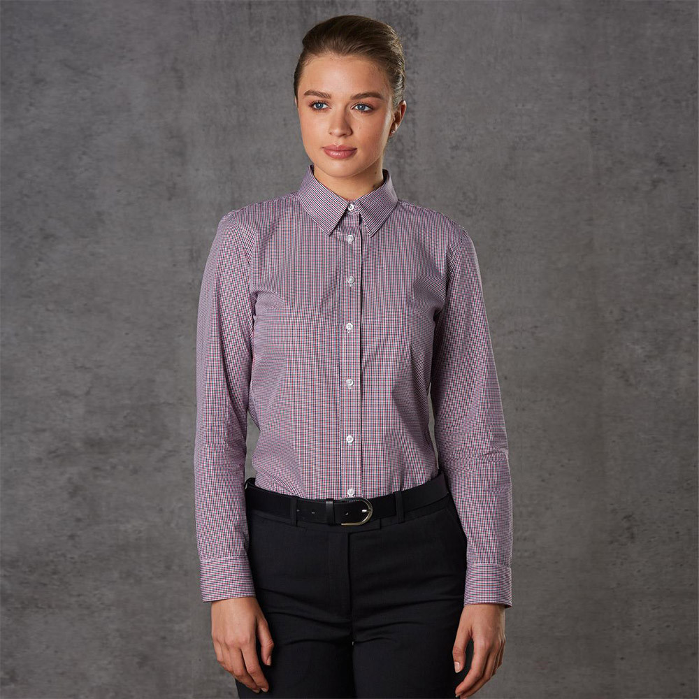 Ladies' Two Tone Mini Gingham Long Sleeve Shirt