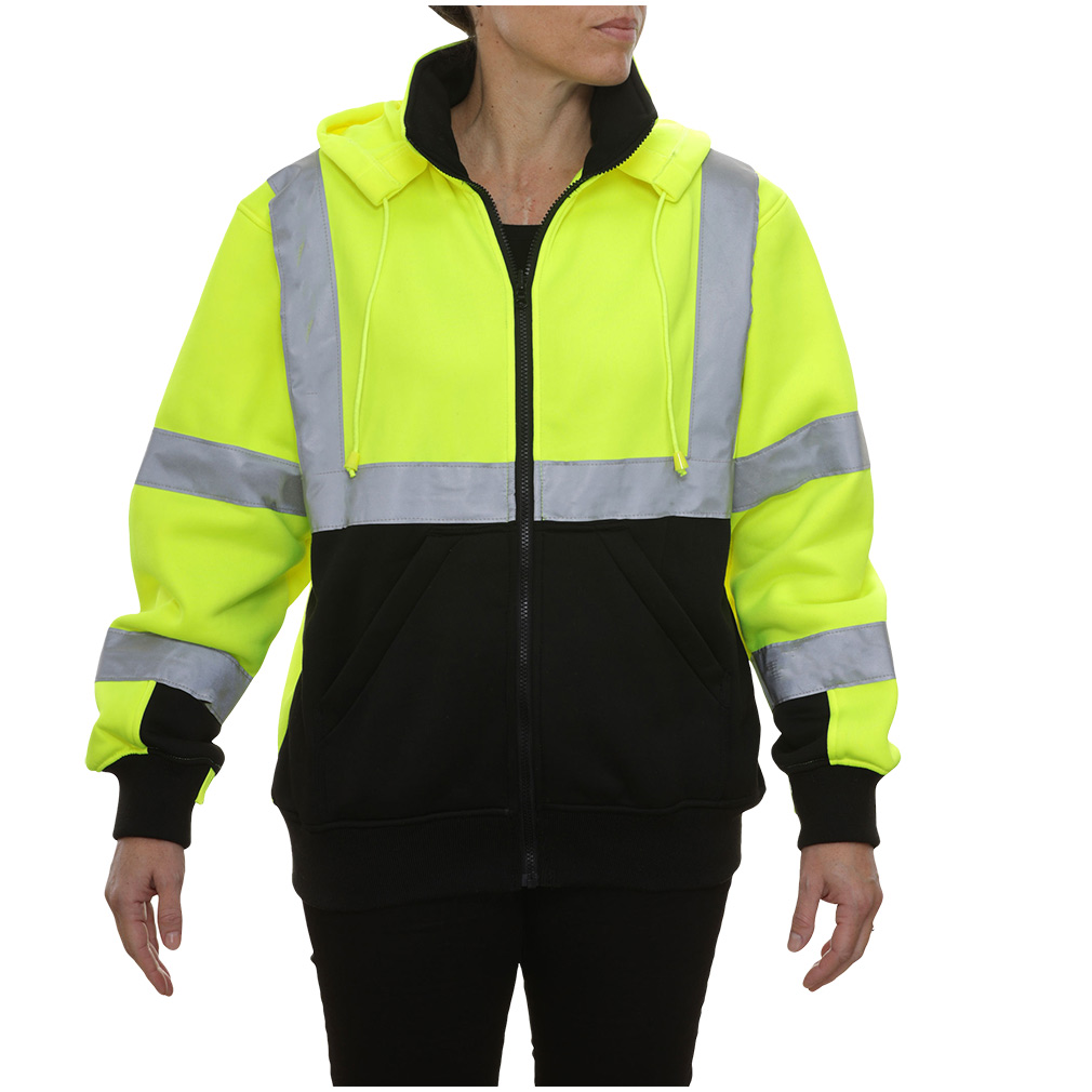 Hi-Viz 2-Tone Full Zip Safety Sweatshirt with Removeable Hood 10.5OZ