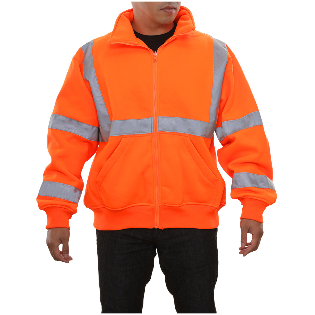 Hi-Viz 2-Tone Full Zip Safety Sweatshirt with Removeable Hood 10.5OZ