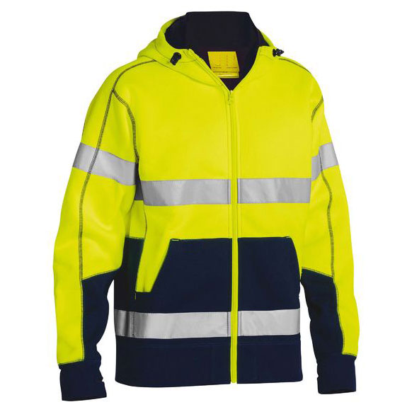 Hi Vis Two Tone Wet Weather Breathable Warming Full Zip Fleece Hoodie