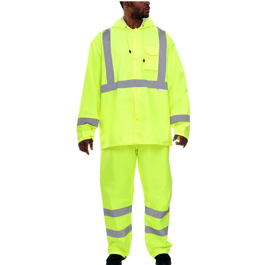 Hi-Vis Rainsuit and Safety Raingear with Waterproof Hooded Parka & Pants