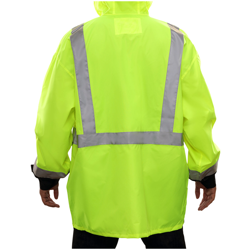 Hi-Vis 2-Tone Safety Rain Jacket with Adjustable Hood