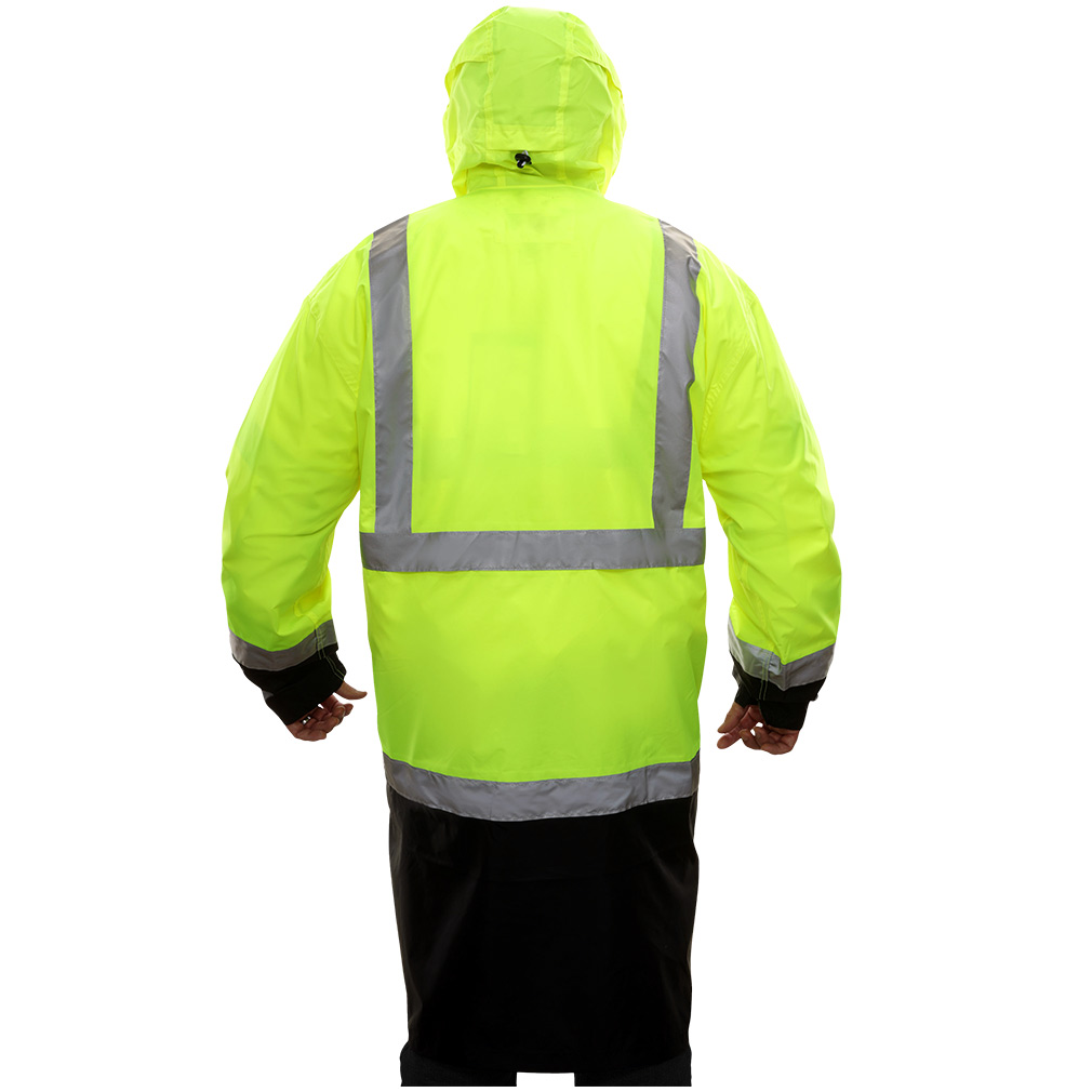 Lightweight Waterproof Hi-Vis 2 Tone Safety Rainwear Trench with Adjustable Hood