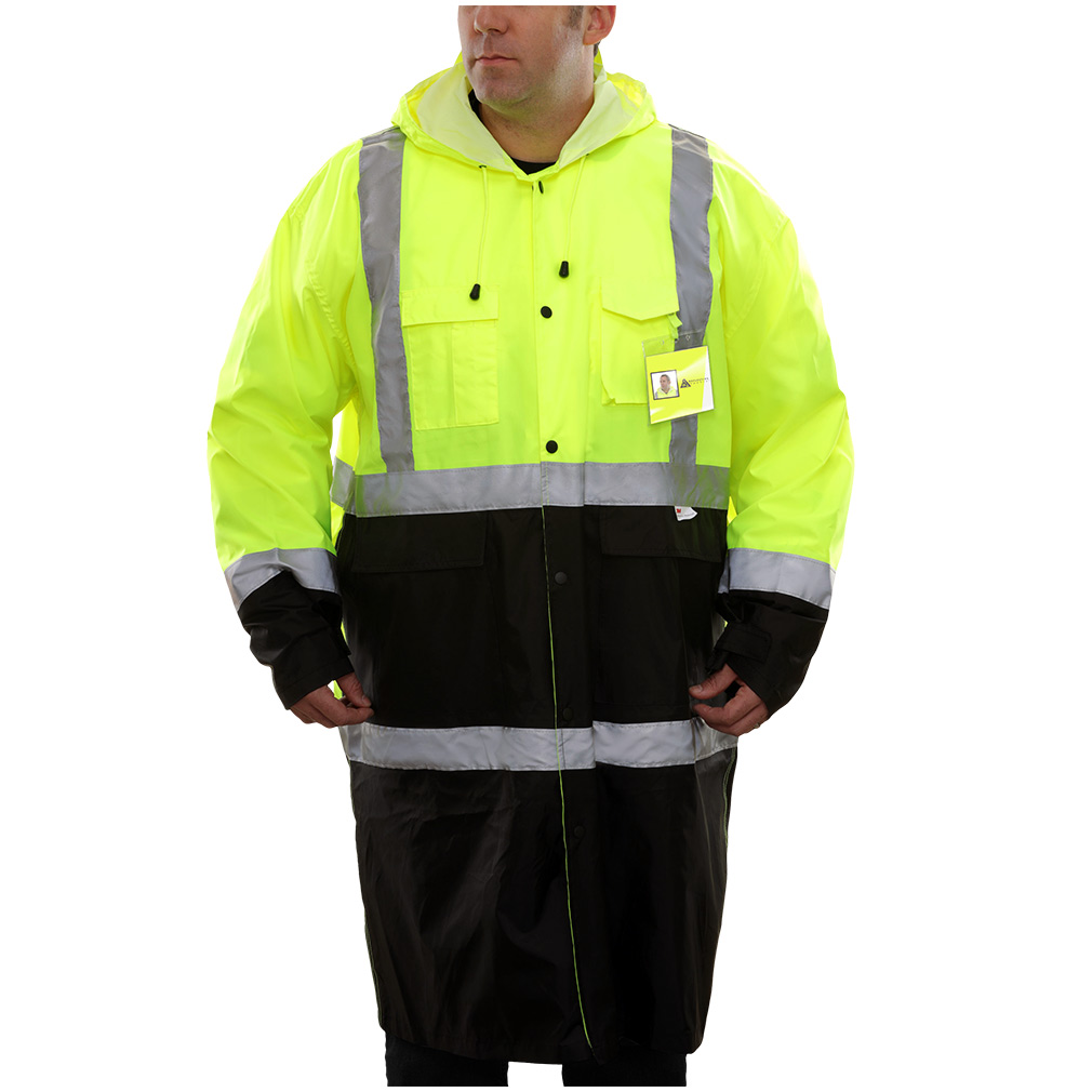 Lightweight Waterproof Hi-Vis 2 Tone Safety Rainwear Trench with Adjustable Hood