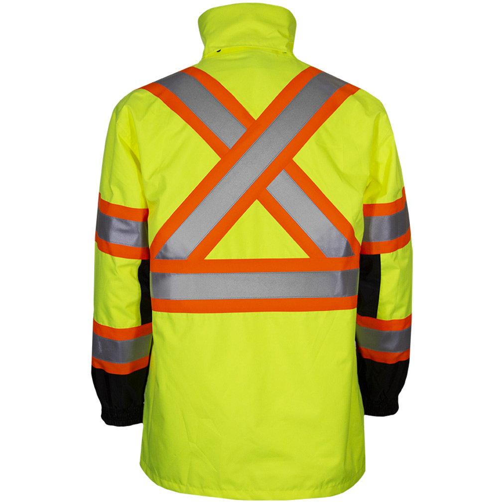 Hi-Vis Durable 2-Tone X-Back Safety DOT Jacket with Breathable Waterproof Hooded