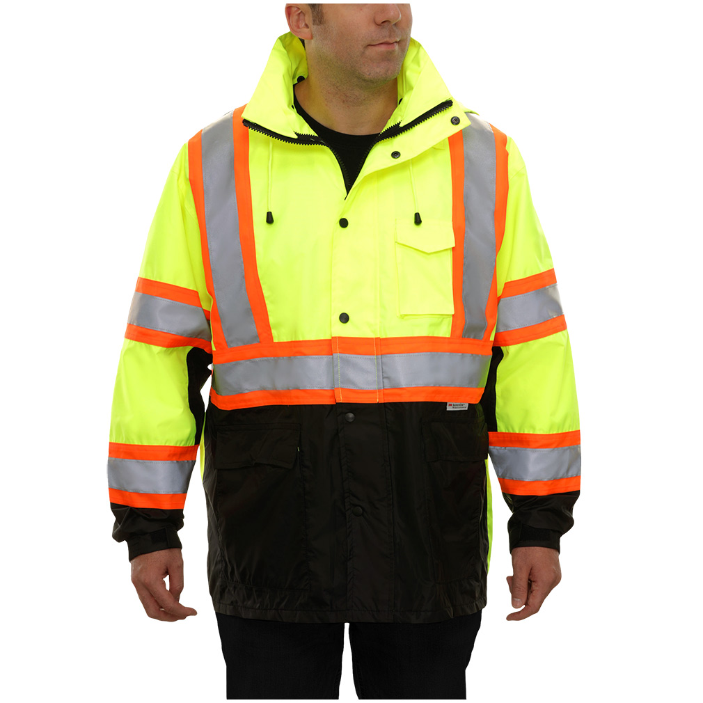 Hi-Vis Durable 2-Tone X-Back Safety DOT Jacket with Breathable Waterproof Hooded