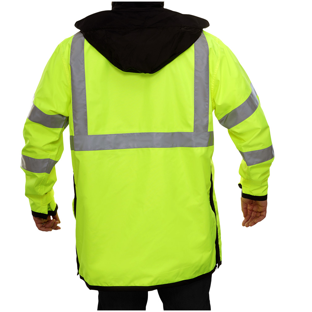 Hi-Vis Lime Reversible Waterproof Mid-Length Raincoat Class 3