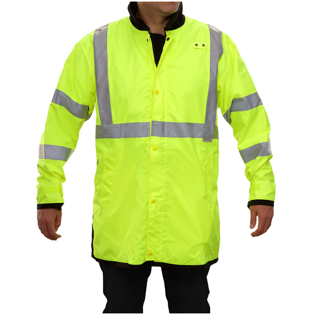 Hi-Vis Lime Reversible Waterproof Mid-Length Raincoat Class 3