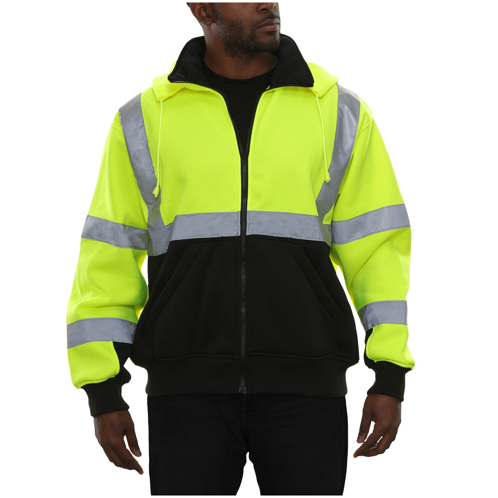 Hi-Vis 2-Tone Waterproof Full YKK Zip Safety Sweatshirt with Removeable Hood 10.5OZ