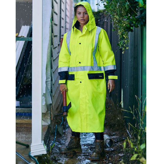 Hi Vis PVC Classic Lightweight Long Rain Coat - Rainwear
