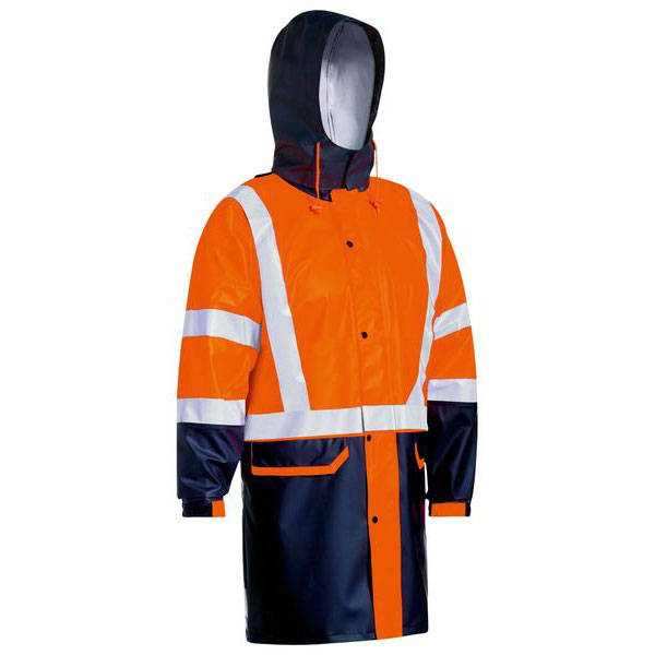 Hi Vis PVC Two Tone Lightweight Long Stretch Rain Coat - Rainwear