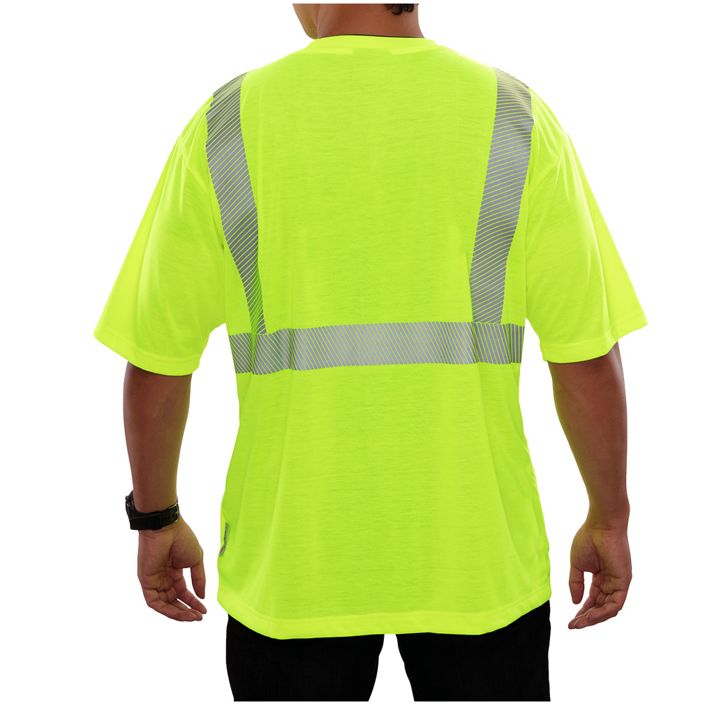 Hi-Vis Comfortable Wicks Moisture Safety ANSI Class 2 Jersey Knit T-Shirt With High Transfer Tape