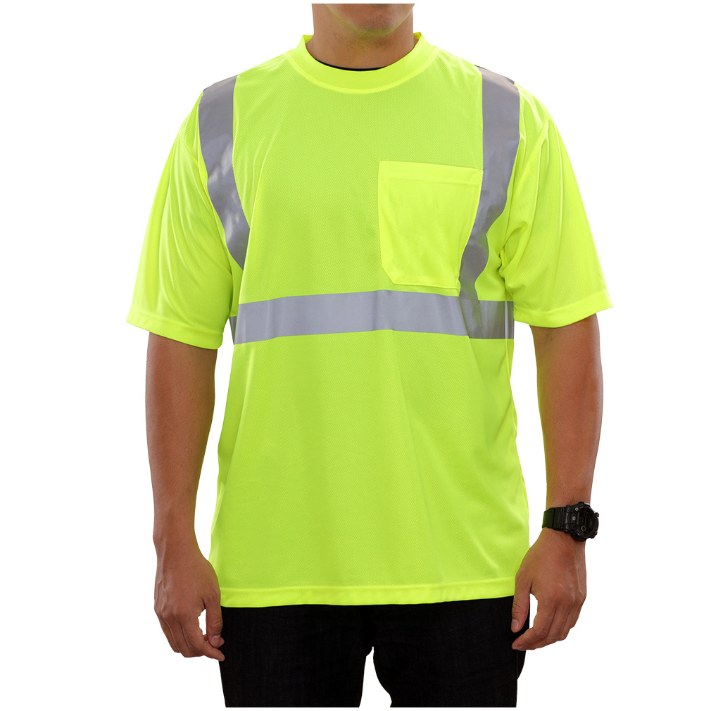 Hi-Vis Durable X-Back Short Sleeve ANSI Class 2 Safety Shirt With Pocket 