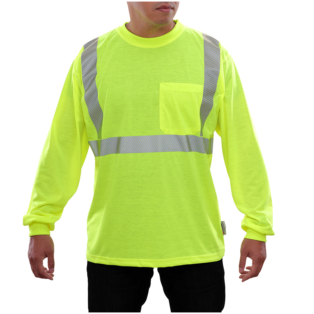 Hi-Vis Comfortable Wicking Long Sleeve ANSI Class 2 Safety Jersey With Pocket
