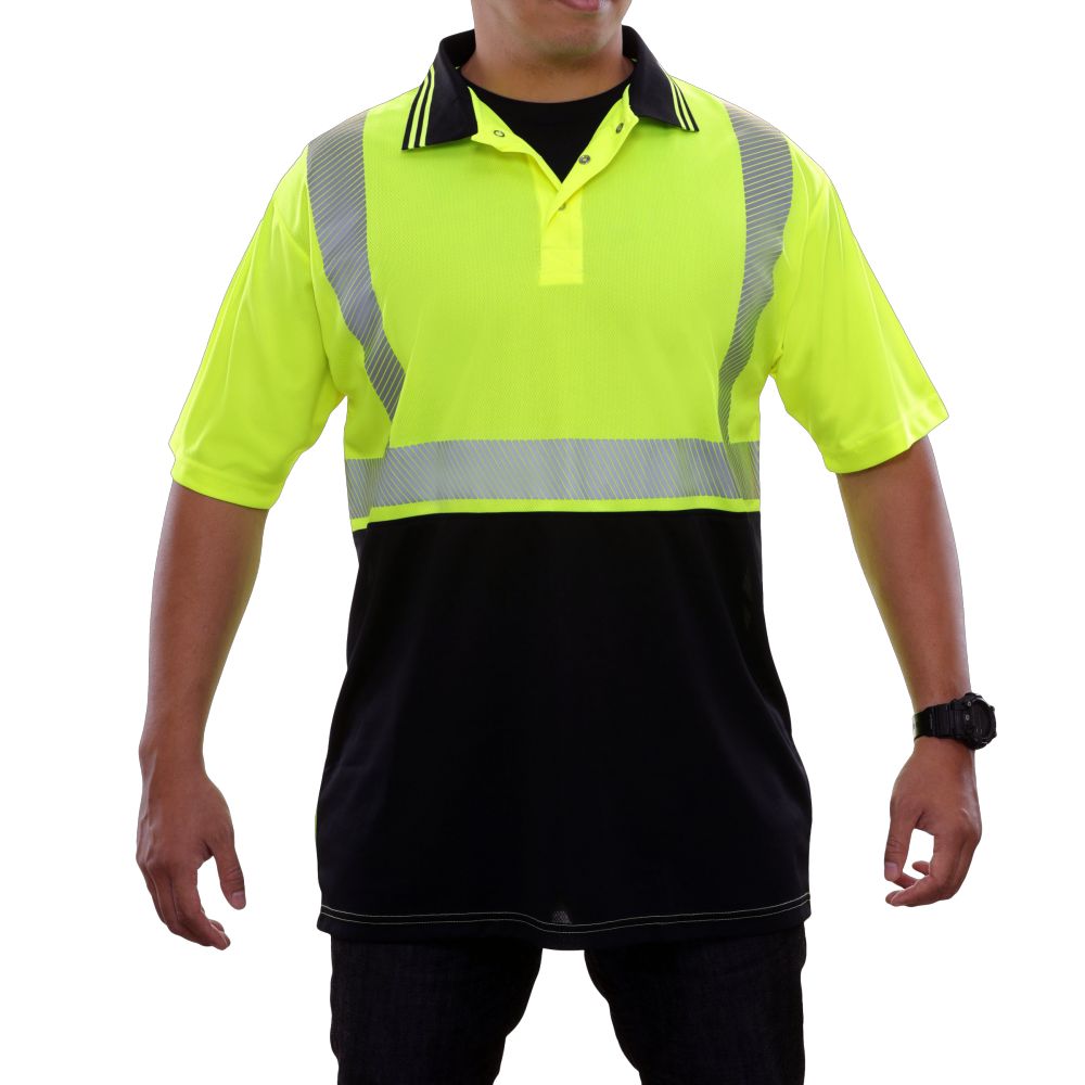 Hi-Vis 2-Tone Black Bottom Safety Polo Shirts with Stain Resistant Finish