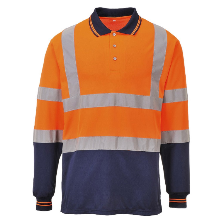 Hi Vis Lightweight Breathable Two Tone Long Sleeve Safety Polo Shirt