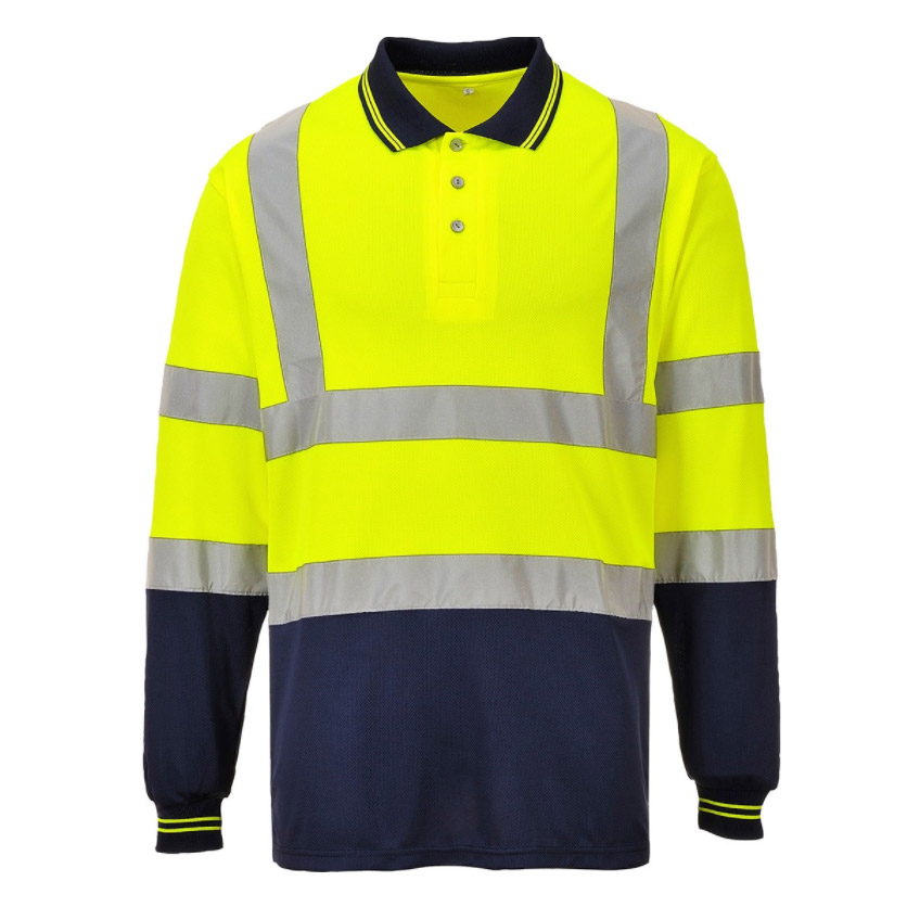 Hi Vis Lightweight Breathable Two Tone Long Sleeve Safety Polo Shirt