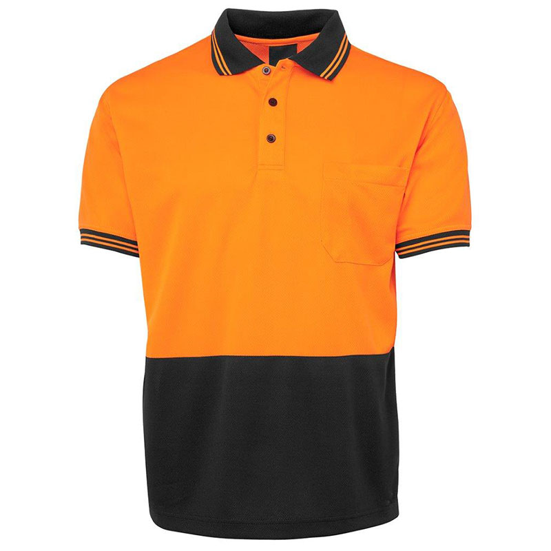 Hi Vis Polyester Birdeye Two Tone Short Sleeve Polo Shirt