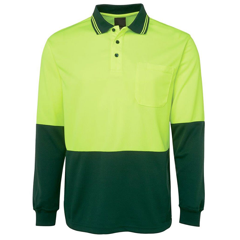 Hi Vis Polyester Birdeye Two Tone Long Sleeve Polo Shirt