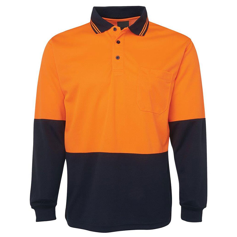 Hi Vis Polyester Birdeye Two Tone Long Sleeve Polo Shirt