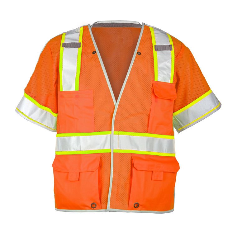 Hi-Vis Cool Mesh with Solid Pockets Stafety Vest with Ultra-Cool™ Contrasting Mesh