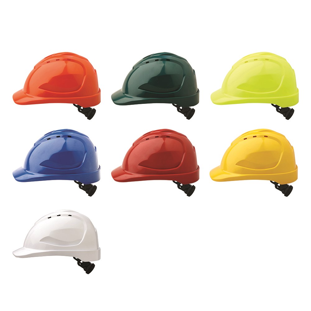 ABS Lightweight Durable Hard Safety Helmet Vented with Ratchet Harness