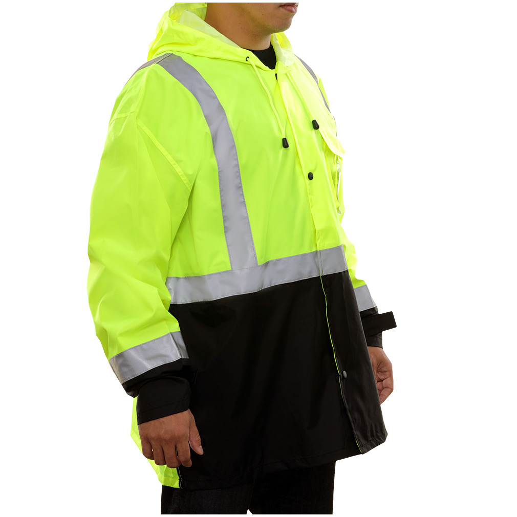  Hi-Vis 2-Tone Safety Rain Jacket with Adjustable Hood