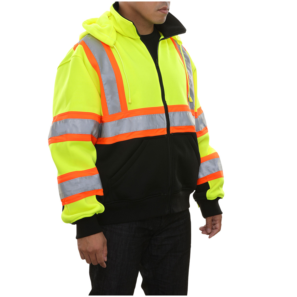 Hi-Vis Full Zip 2-Tone Contrasting X-Back Safety Sweatshirt with Removeable Hood