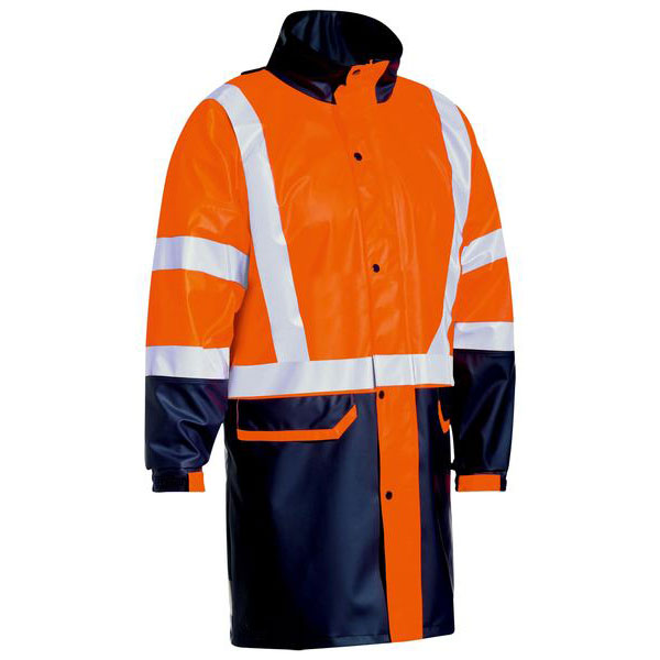 Hi Vis PVC Two Tone Lightweight Long Stretch Rain Coat - Rainwear