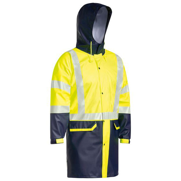 Hi Vis PVC Two Tone Lightweight Long Stretch Rain Coat - Rainwear