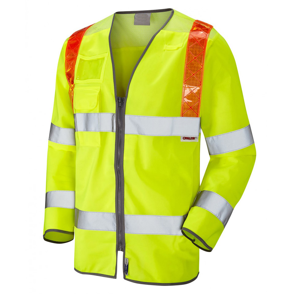  Hi-Vis Breathable Orange PVC Brace Long Sleeved safety Vest with ID Pocket