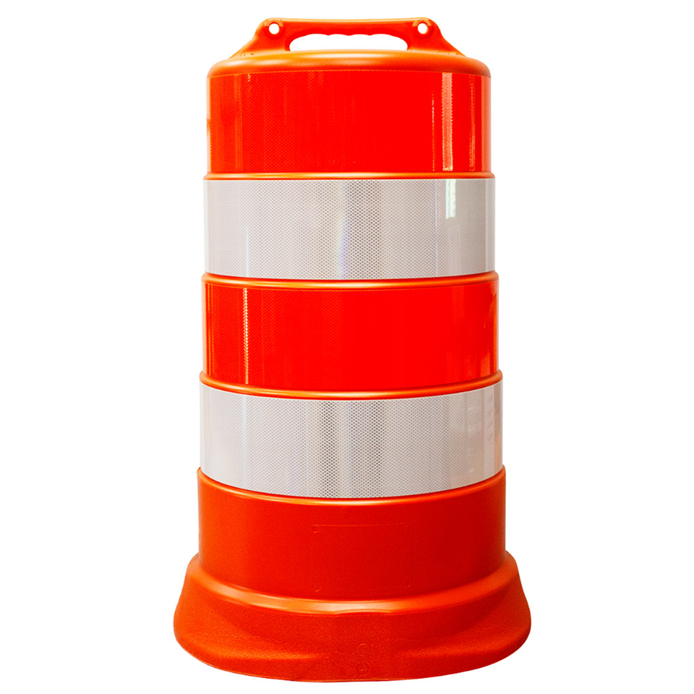 Orange Heavy Duty Road Barrel with 6" Diamond Grade Reflective Stripes